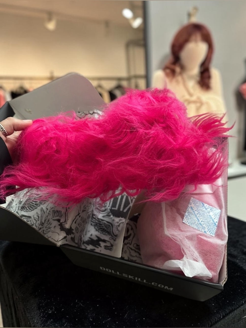 Dolls Kill Hot Pink Faux Fur Slide Slippers